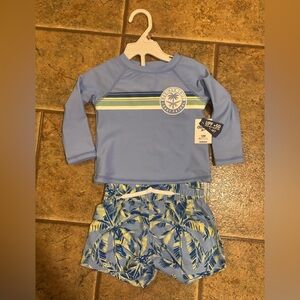 NWT OSHKOSH B'GOSH infant boys' 2-Piece Rashguard and Swim Trunks Set sz 12m